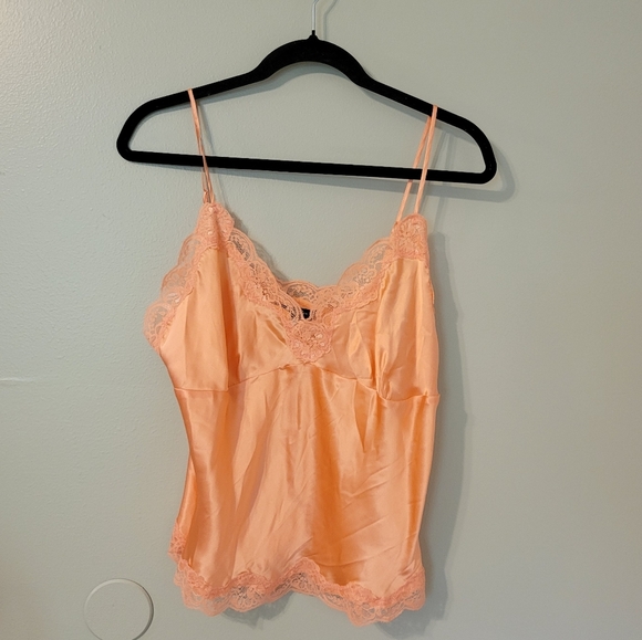 Sunny Taylor Apricot Silk Y2k Babydoll Camisole Tank Top with Lace. Size Large - Picture 2 of 9